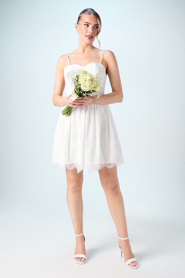 Coast Embellished Lace Bandeau Bridal Mini Dress Ivory