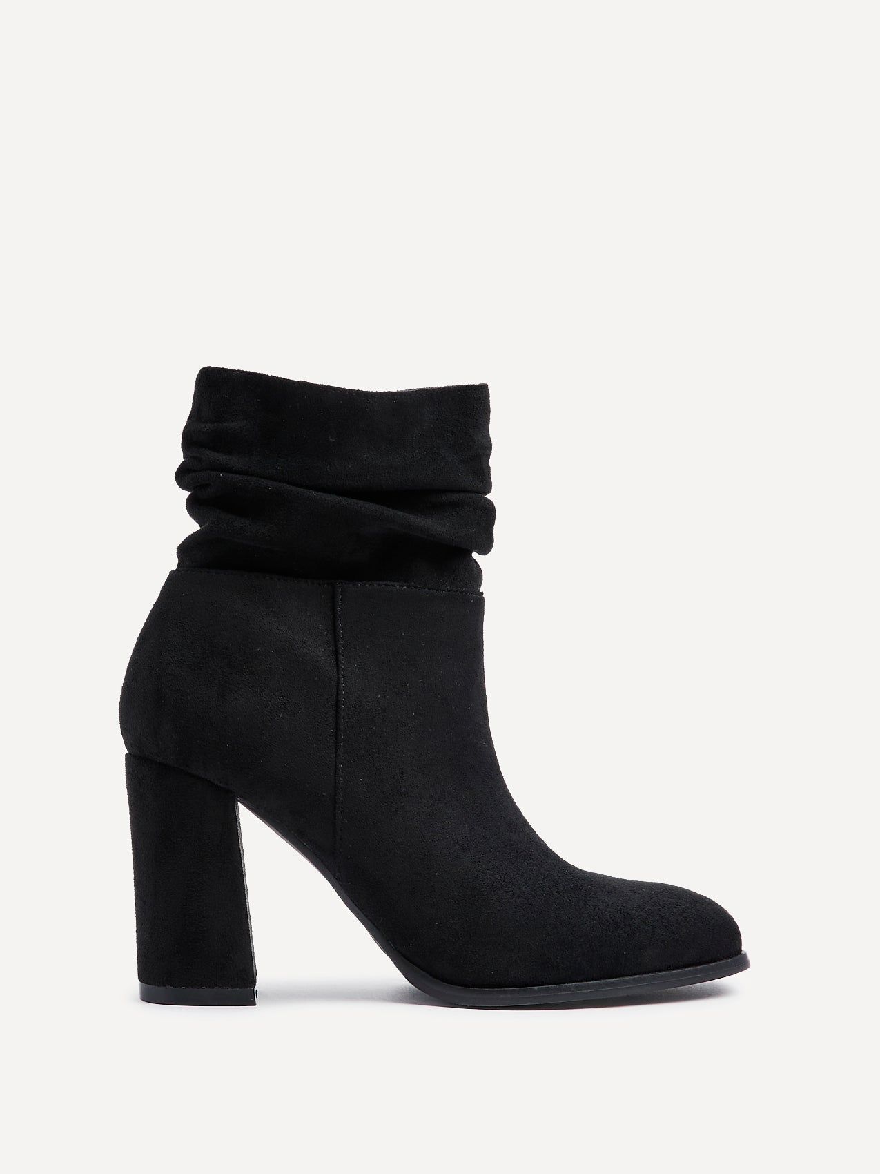 Linzi Mila Black Faux Suede Ruched Square Toe Block Heeled Ankle Boot image 1