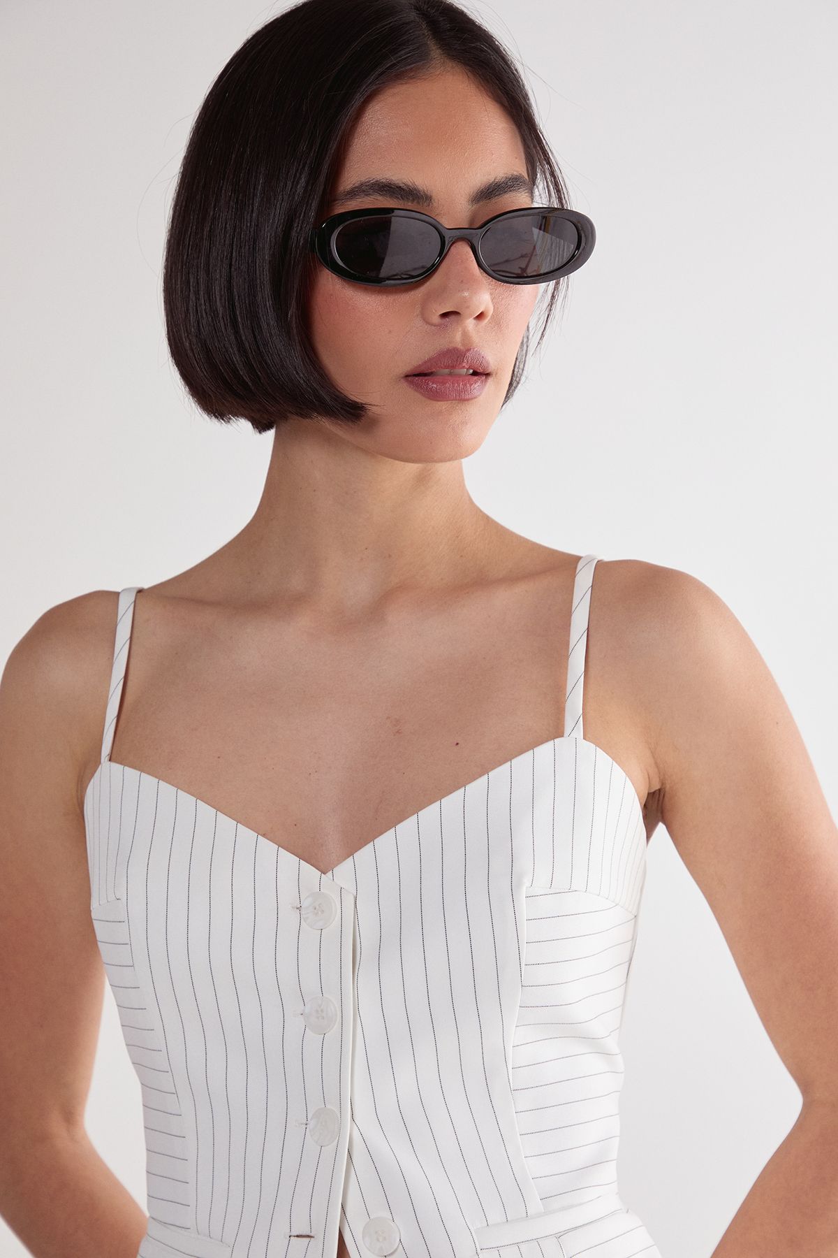 NastyGal Pinstripe Tailored Button Through Bustier Top White image 5