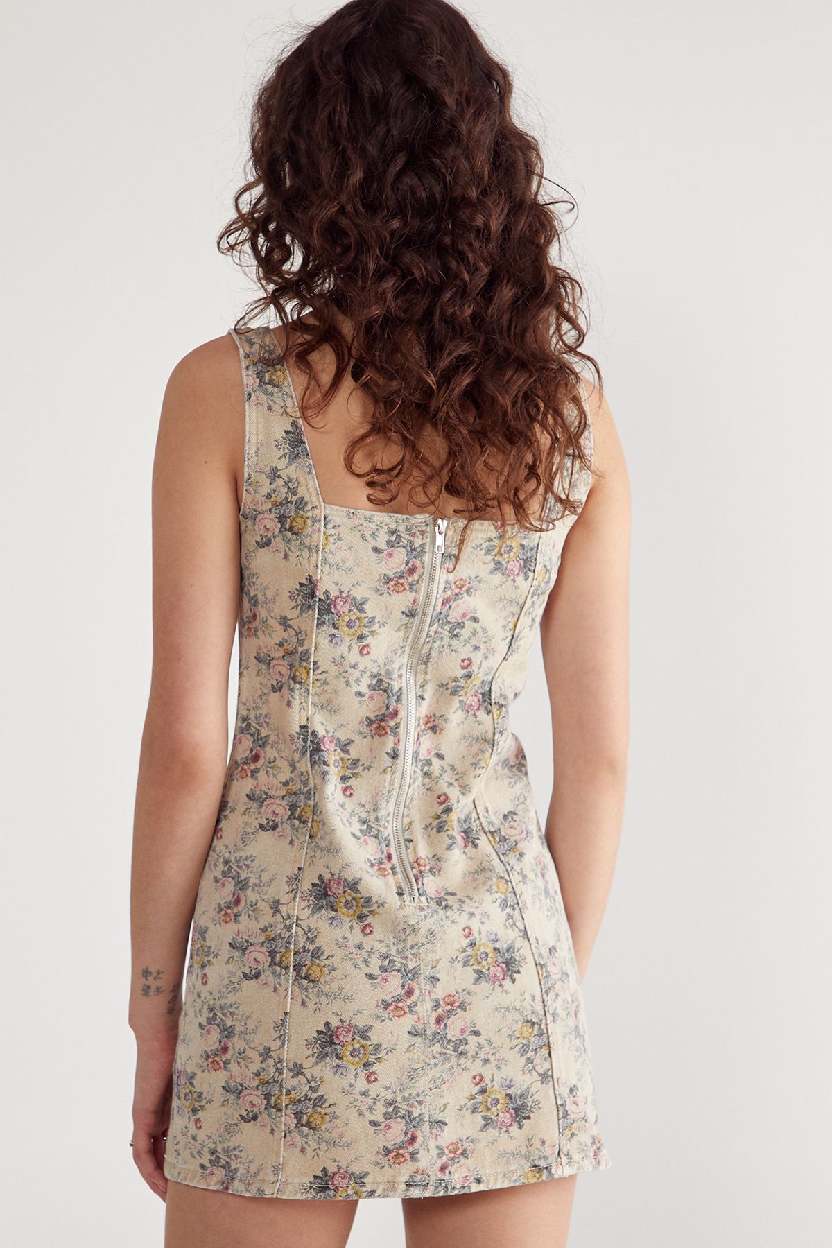 NastyGal Floral Printed Denim Mini Dress Multi image 3