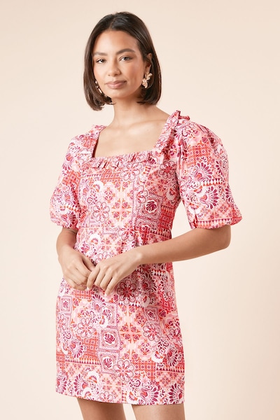 Dorothy Perkins Red Geo Frill Front Tie Back Mini Dress Red