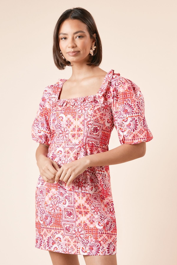 Dorothy Perkins Red Geo Frill Front Tie Back Mini Dress Red