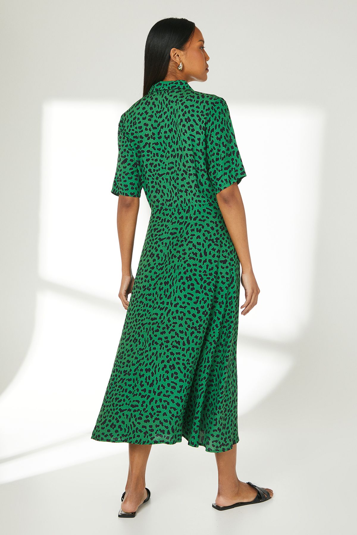 Principles Green Animal Tie Front Midi Shirt Dress Green image 4