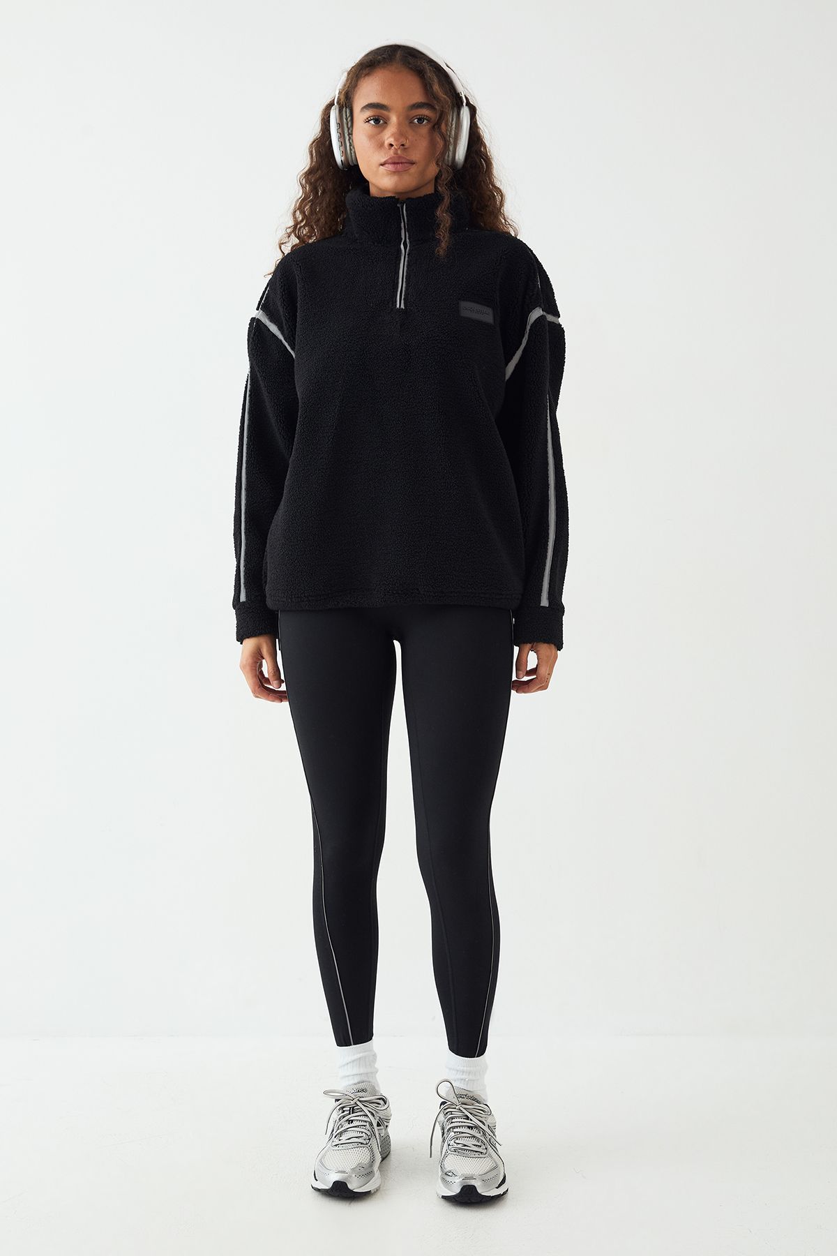 DSGN Studio DSGN Studio Reflective Piping Borg Half Zip Sweatshirt Black image 5