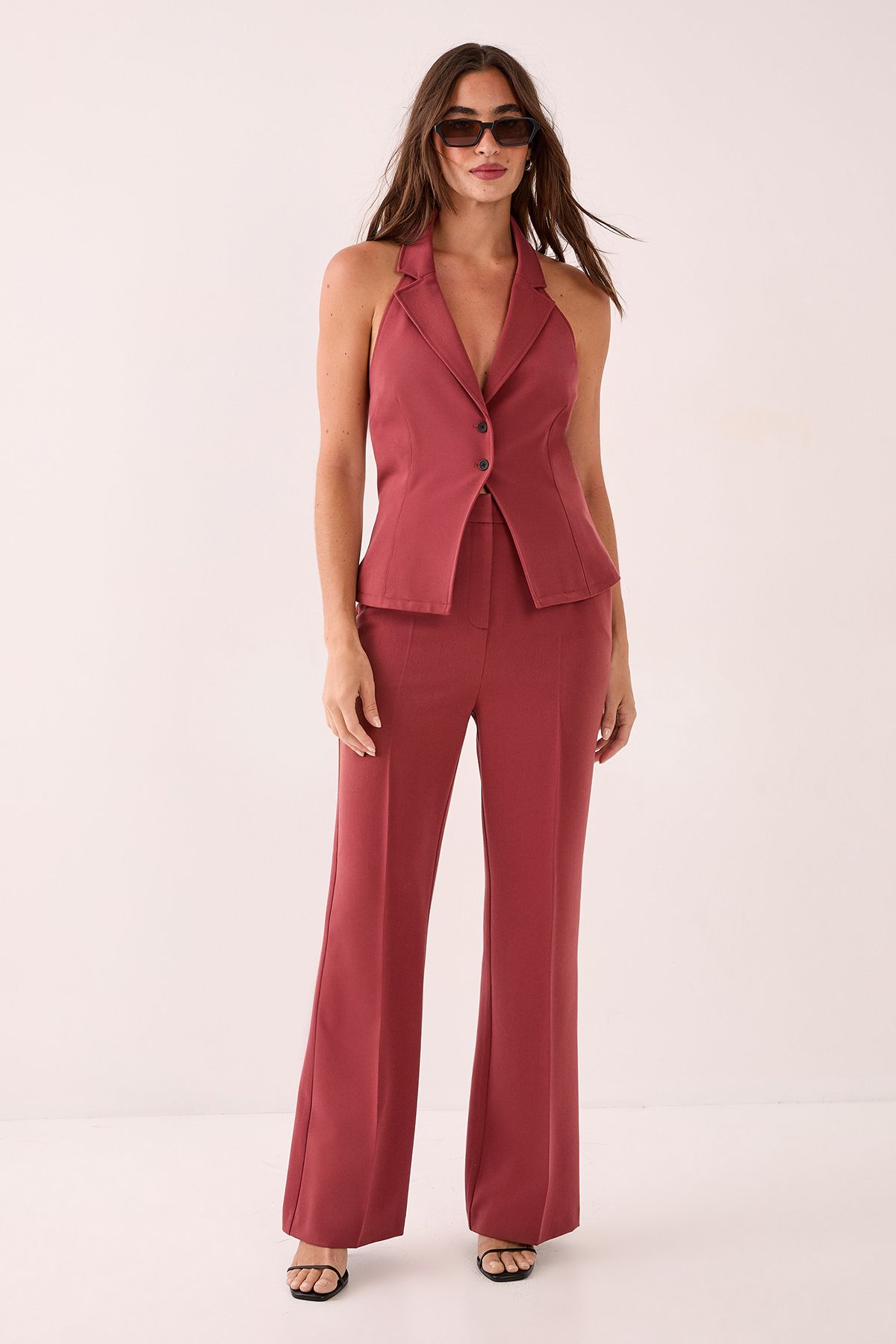 NastyGal Tailored Button Detail Collared Waistcoat Tobacco image 2