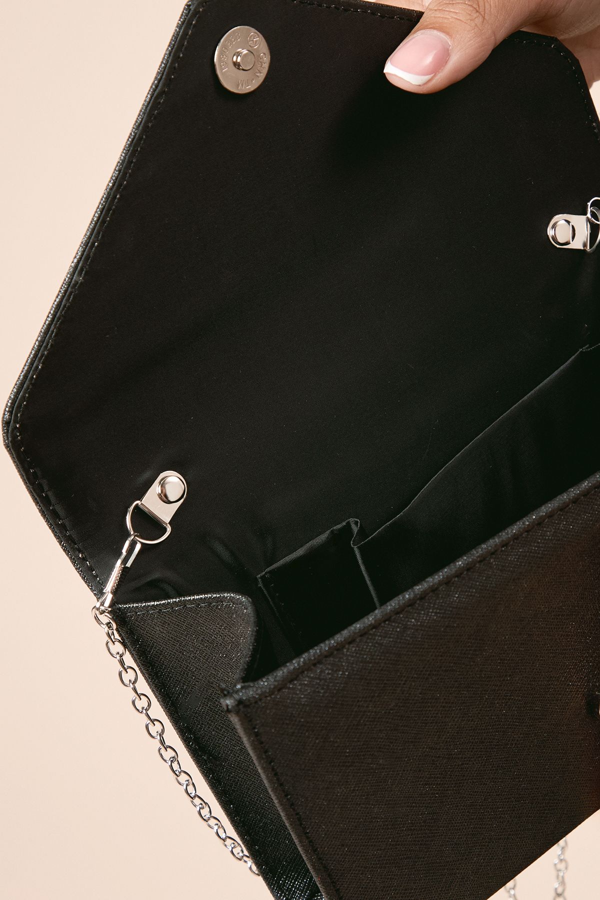 Dorothy Perkins Tampa Glitter Envelope Clutch Bag Black image 3