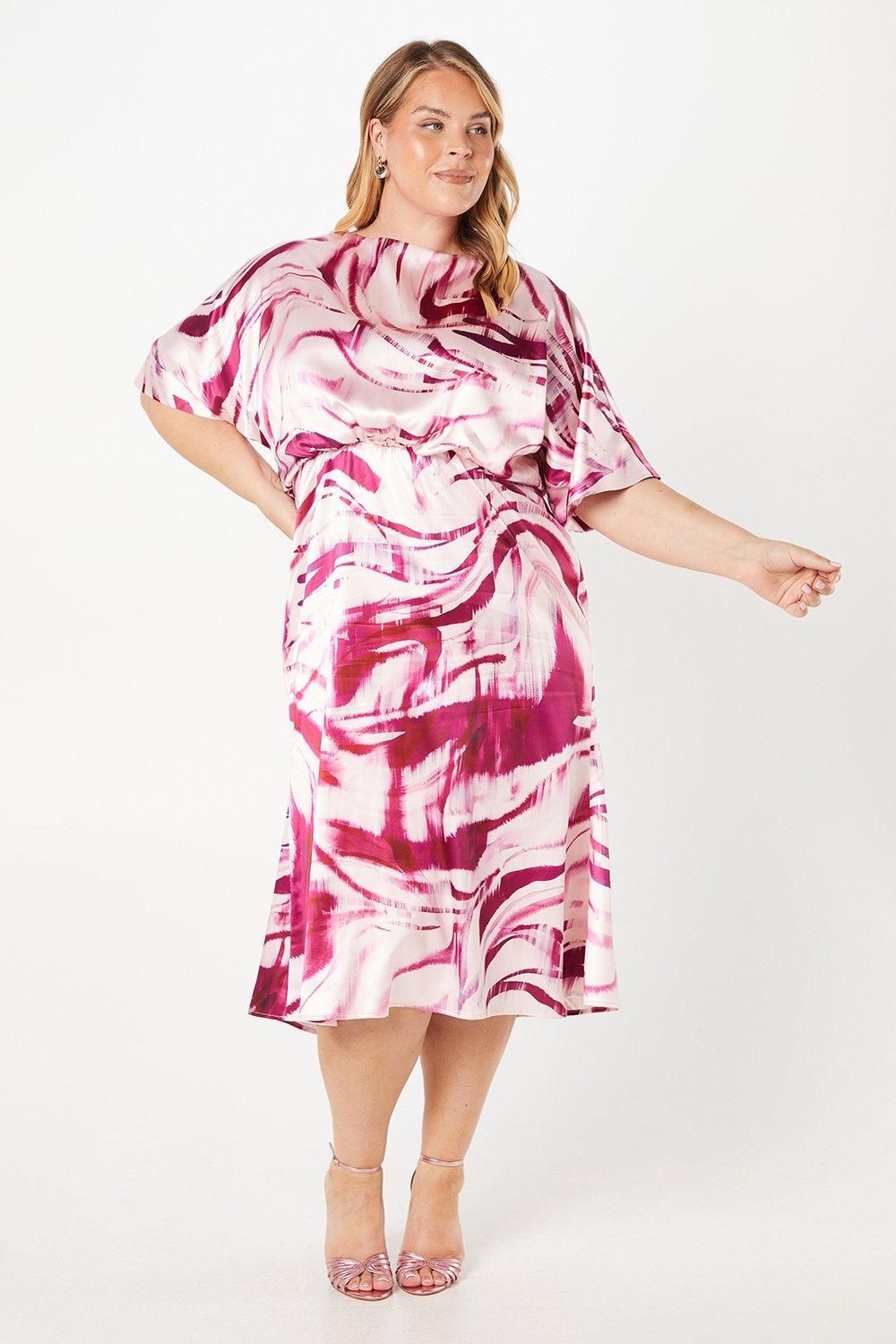 Coast Plus Kimono Sleeve Mini Dress With Tie Neck Blush image 1