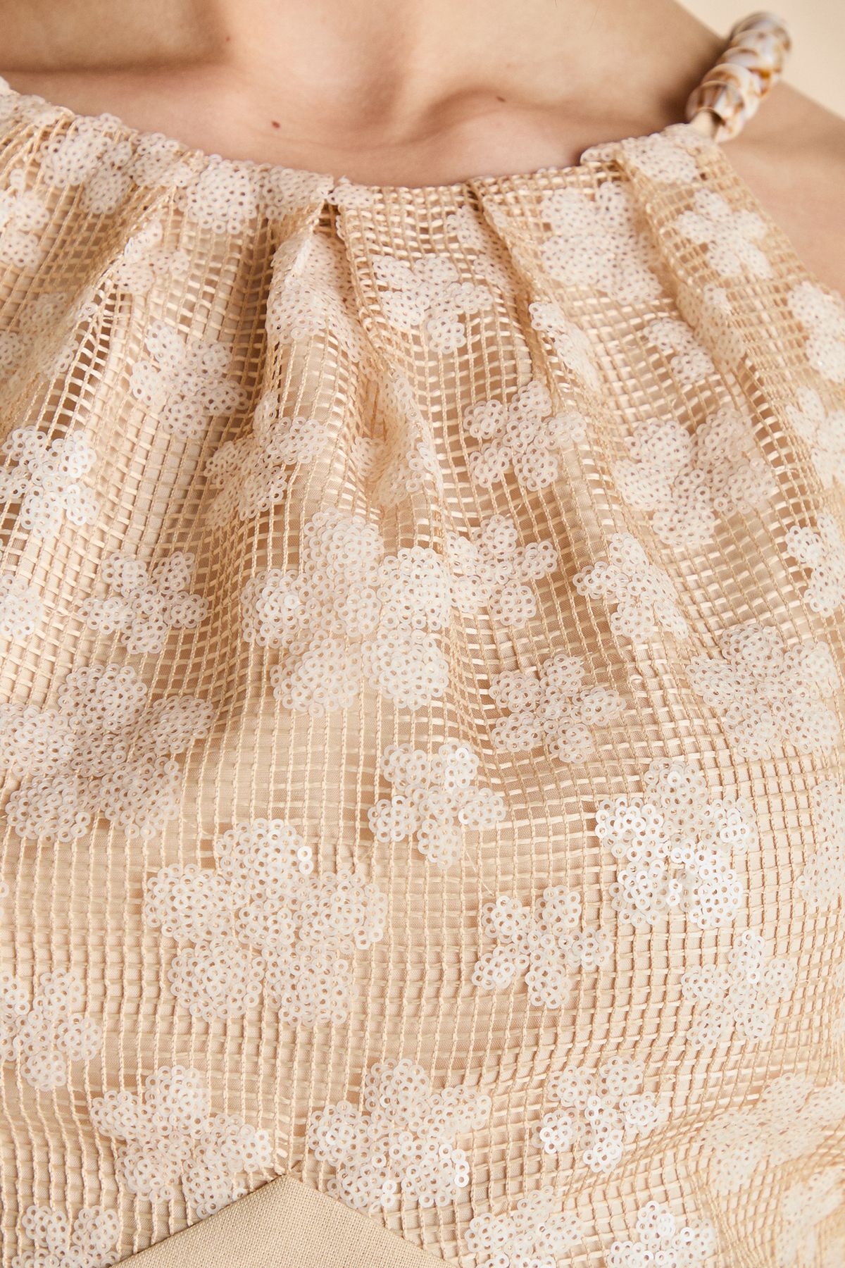 Coast Bead Detail Sequin Midi Holiday Dress Beige image 5