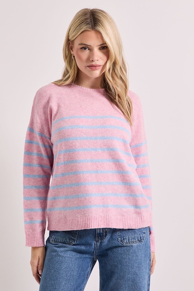 Dorothy Perkins Stripe Placement Crew Jumper Pale Pink