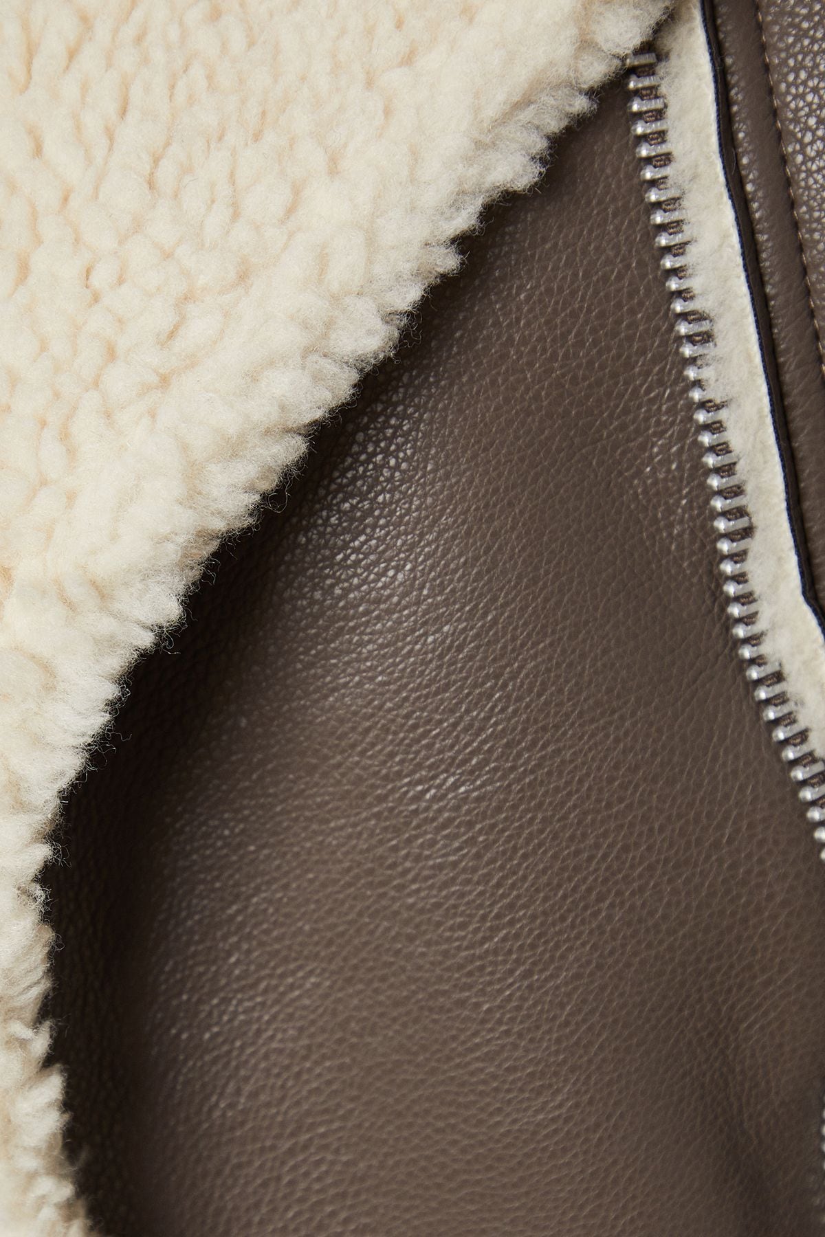 Oasis PU Borg Detail Collared Zip Jacket Chocolate image 5