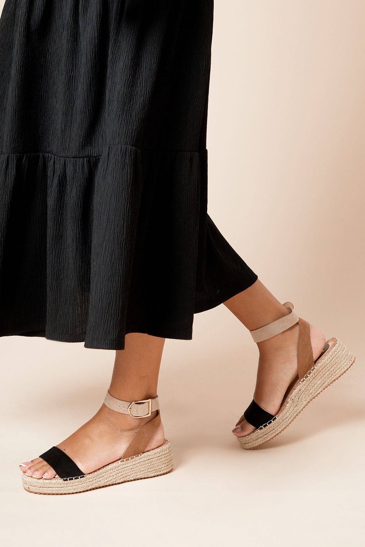 Dorothy Perkins Riva Faux Suede Strap Medium Espadrille Wedge Sandals Natural Black image 3