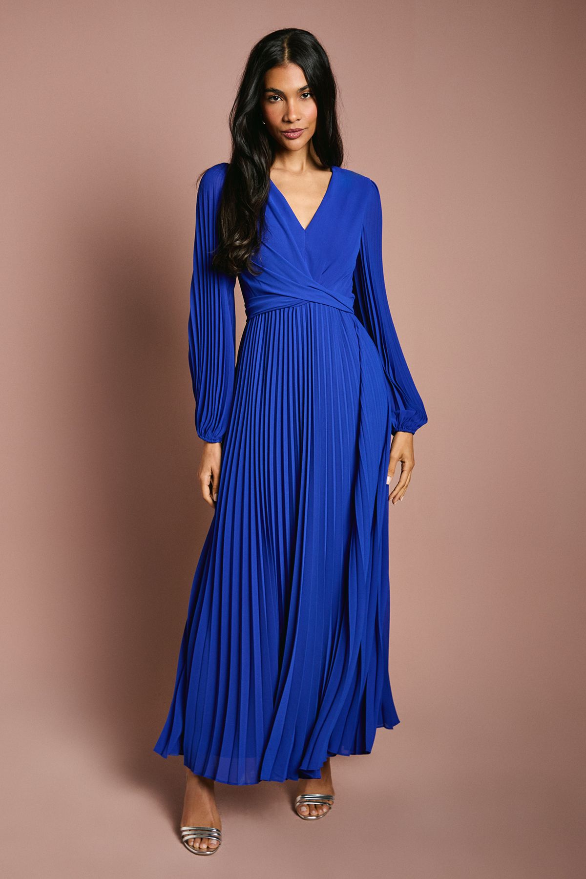 Coast Pleated Wrap Front Dress Cobalt image 1