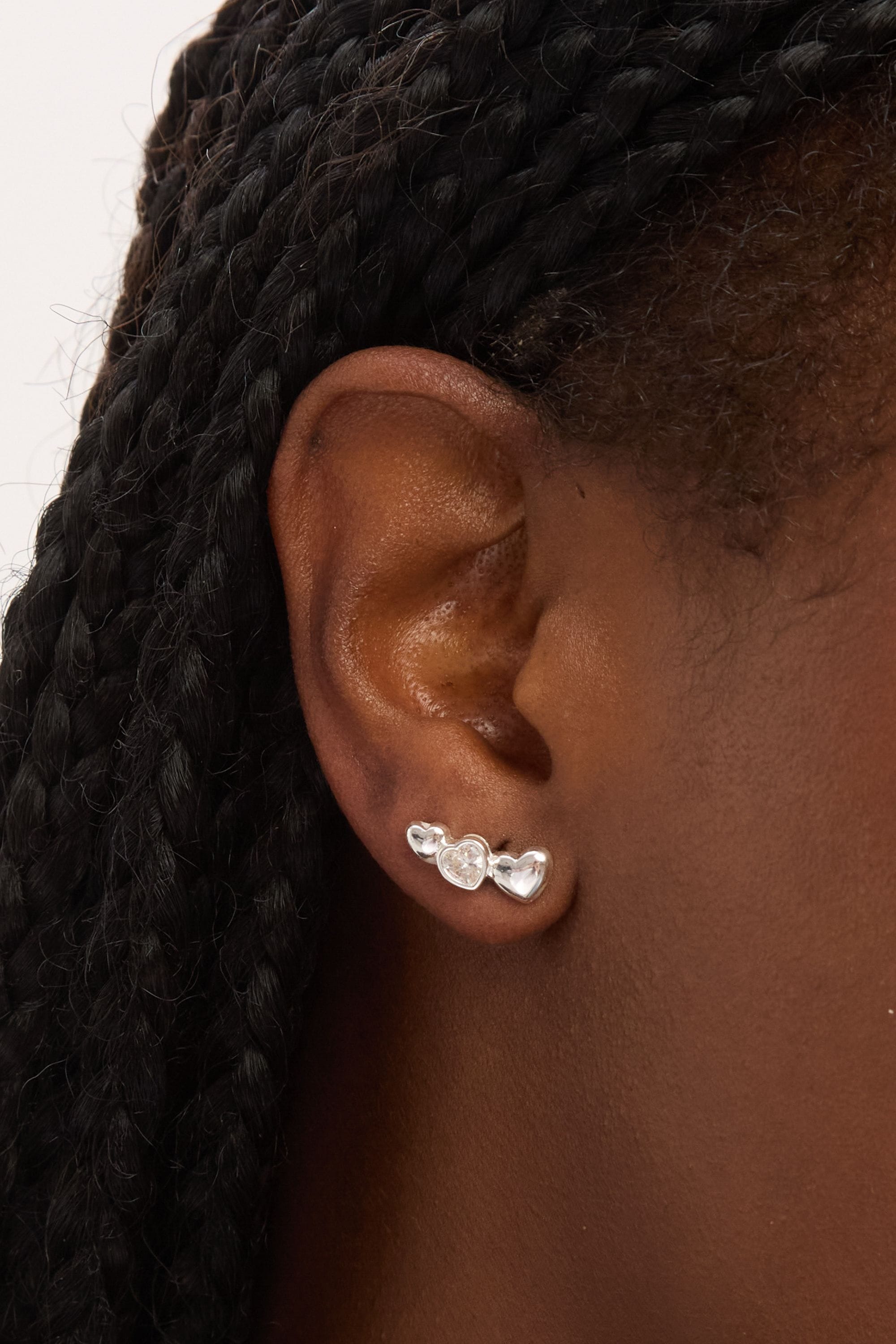 Simply Silver Sterling Silver 925 Polished and Cubic Zirconia Heart Climber Earrings image 2