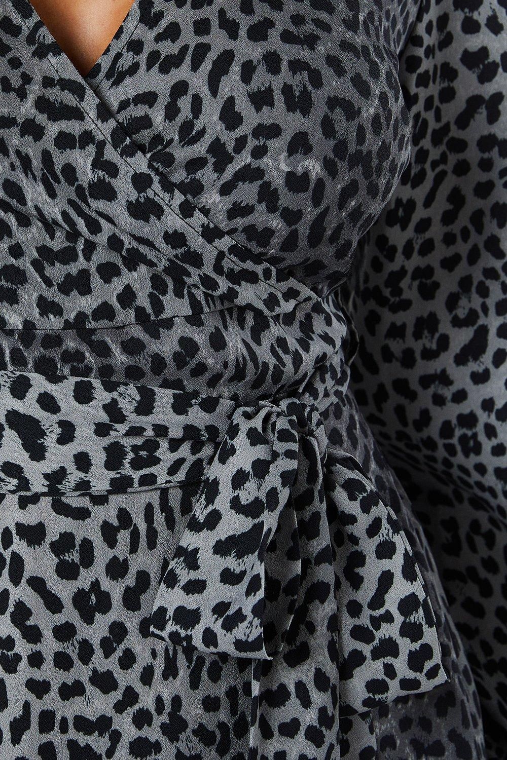 Dorothy Perkins Black Animal Long Sleeve Wrap Midi Dress Animal image 5