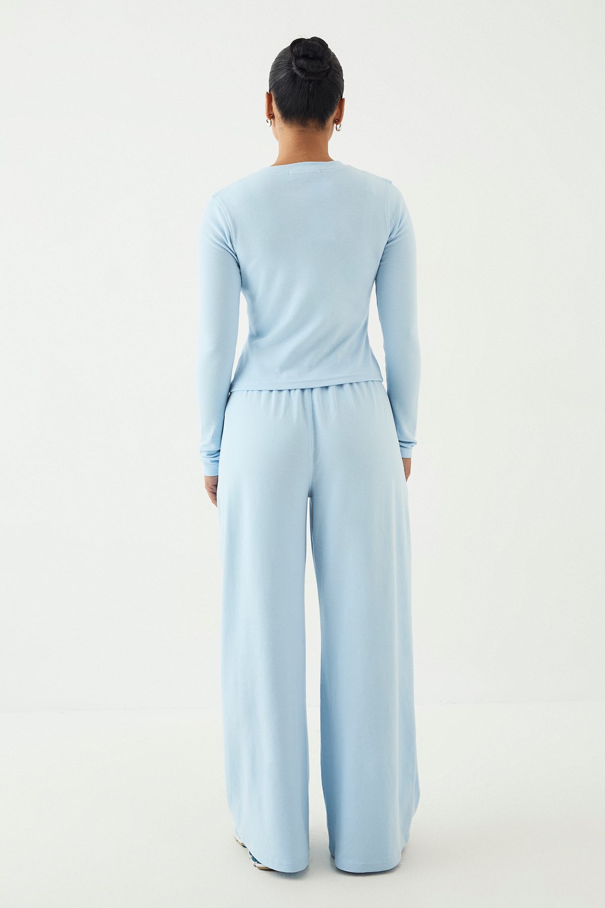 DSGN Studio DSGN Studio Embroidered Rib Wide Leg Trouser Light Blue image 2