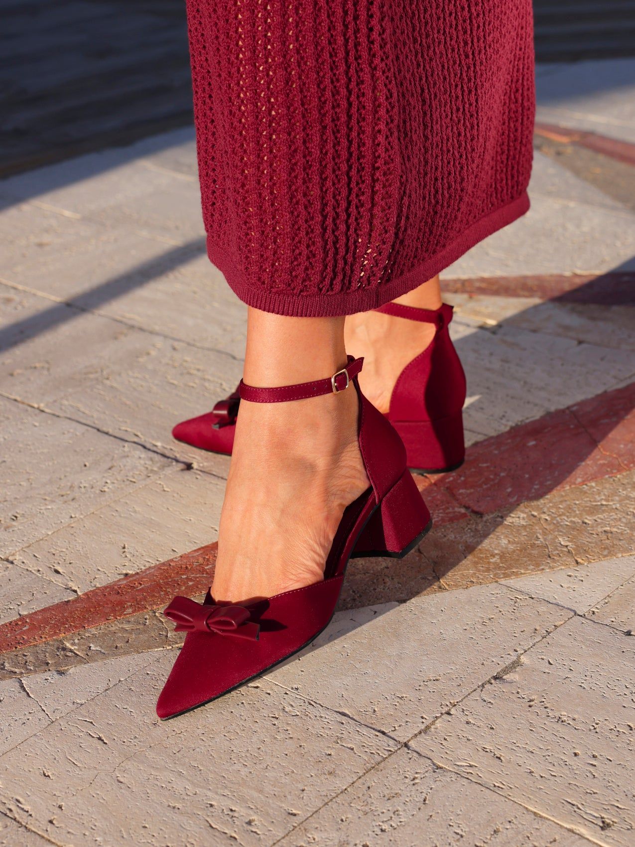 Linzi Orla Burgundy Scuba Low Block Court Heel image 2