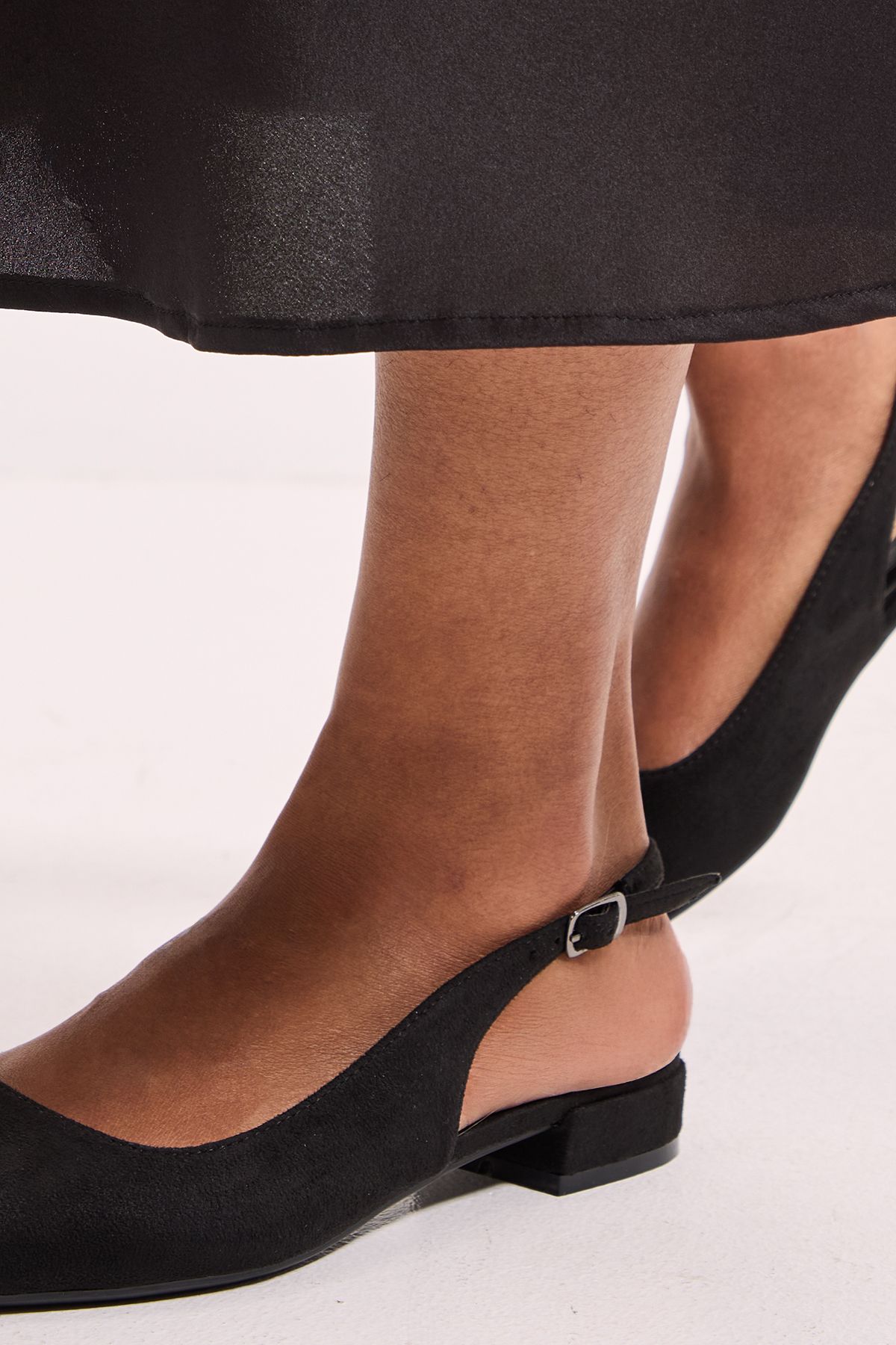 Dorothy Perkins Enola Faux Suede Pointed Low Block Heel Slingback Shoes Natural Black image 4