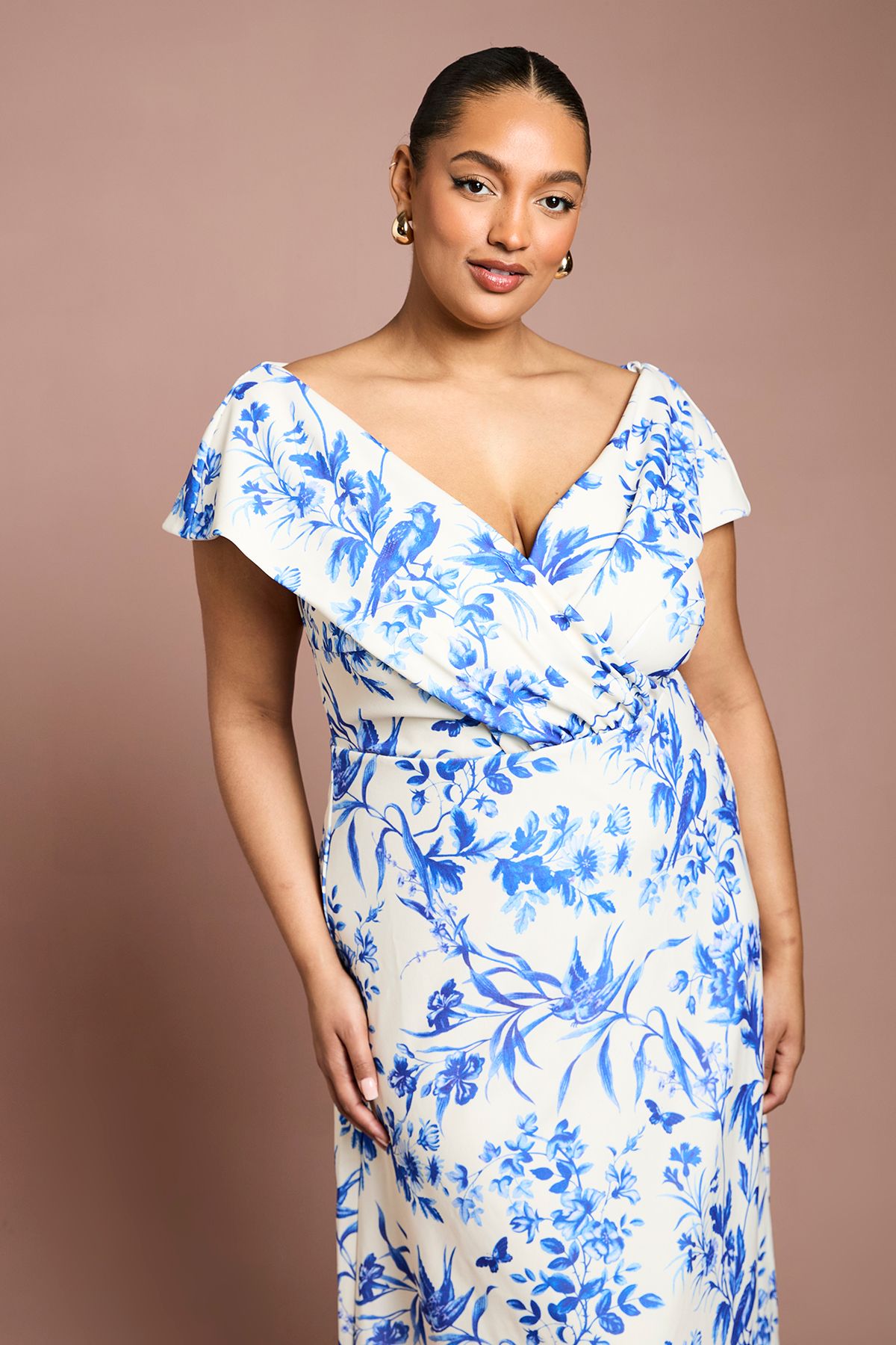 Coast Plus Printed Bardot Midi Dress In Floral Print Ivory image 2