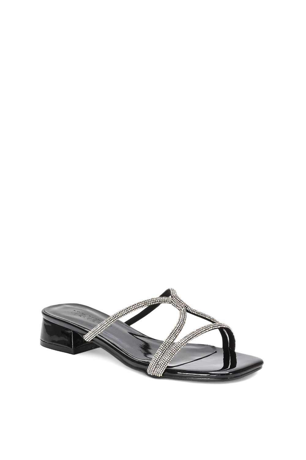XY London 'Olivia' Strappy Low Block Heel Diamante Sandals With Square Toe image 2