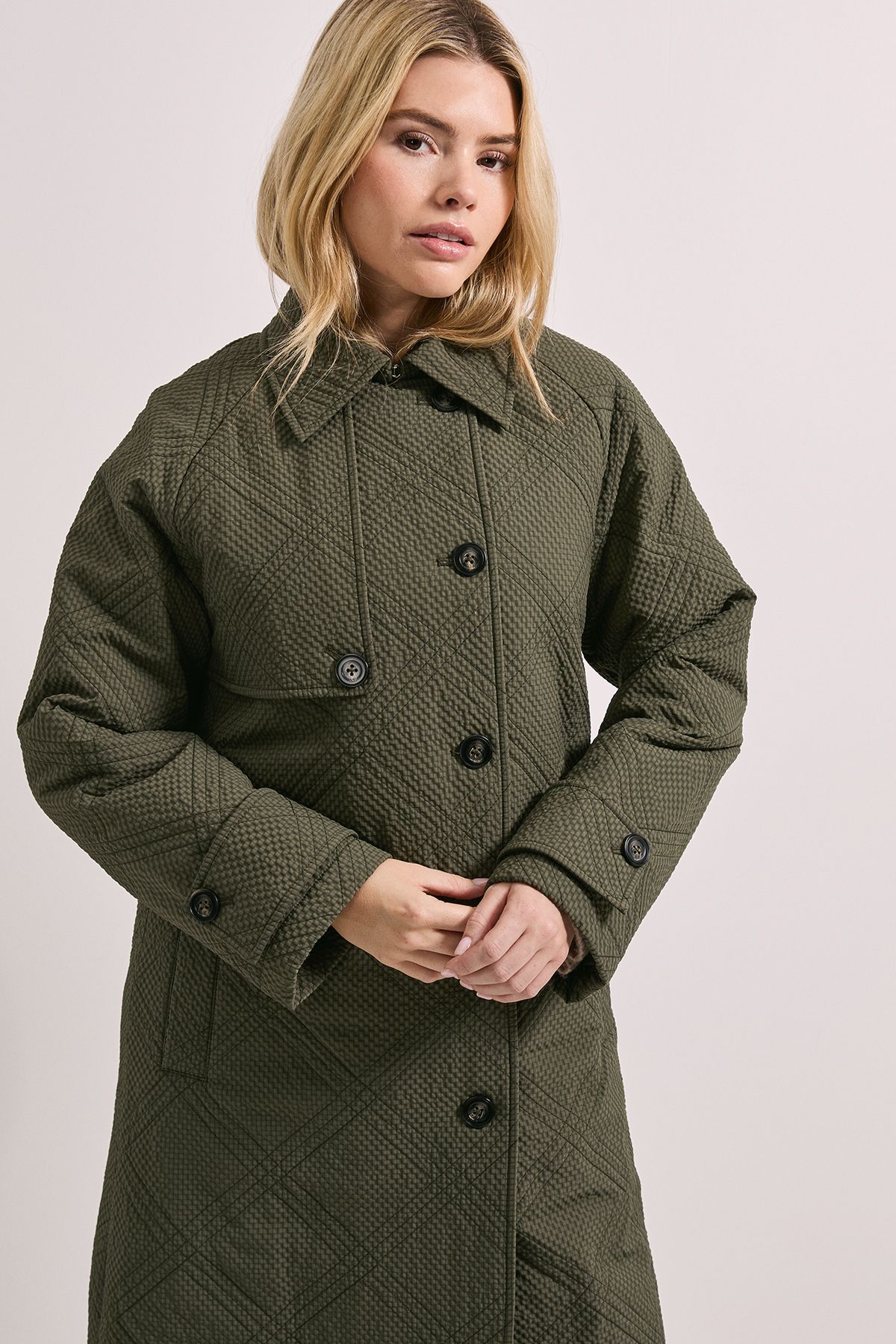 Dorothy Perkins Collar Detail Quilted Midi Coat Khaki image 2