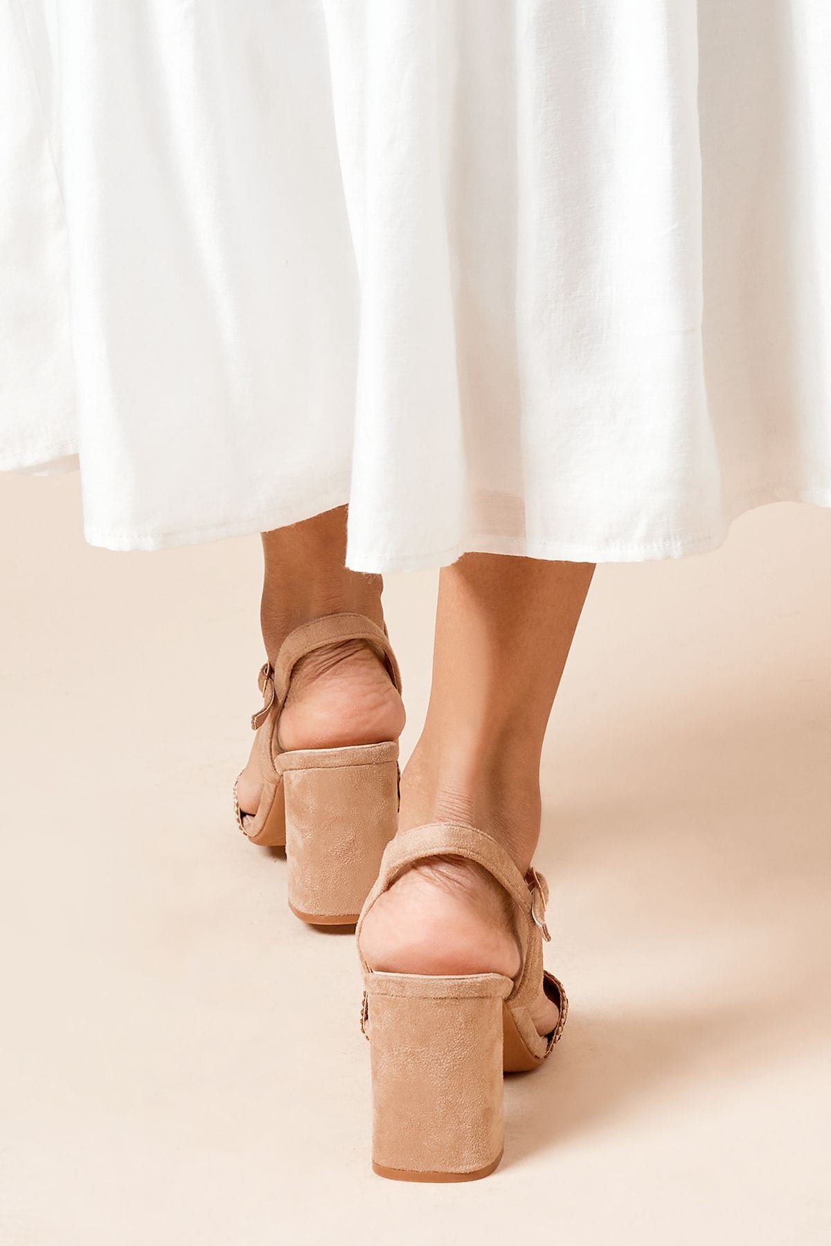 Dorothy Perkins Elspeth Faux Suede Woven Detail High Block Heeled Sandals Taupe image 4