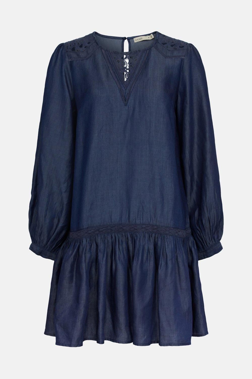 Oasis Cut Work Yoke Thread Dress Dark Wash image 5