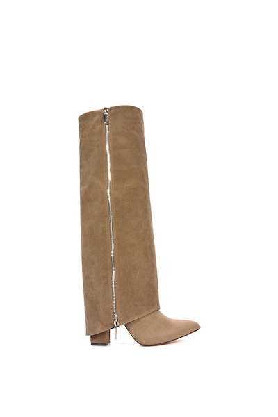 XY London 'Allie' Knee High Fold Over Pointed Toe Boots With Zip Detail