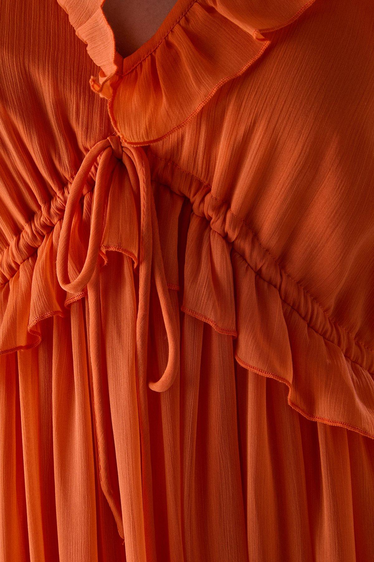 Warehouse HCD Chiffon Ruffle Strappy Floaty Maxi Dress Orange image 5