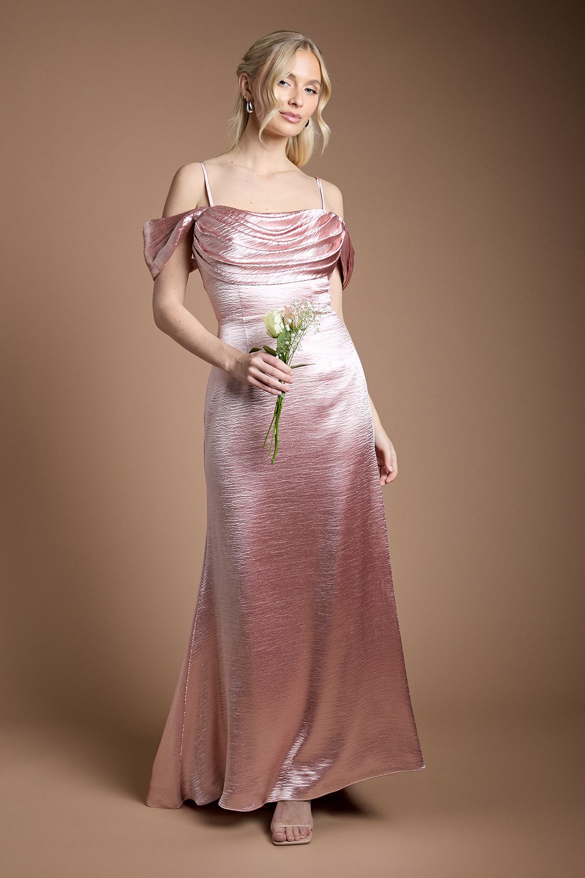 Coast High Gloss Drape Cowl Bridesmaid Maxi Dress Blush