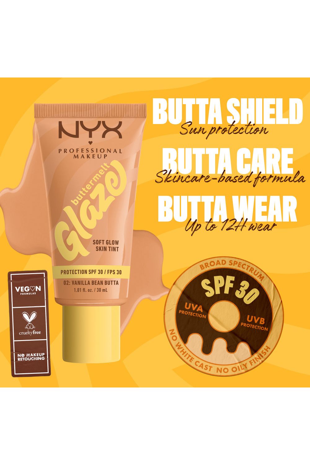 NYX Professional Makeup Buttermelt Glaze Soft Glow Skin Tint + SPF/FPS 30 30ml Vanilla Bean Butta image 3