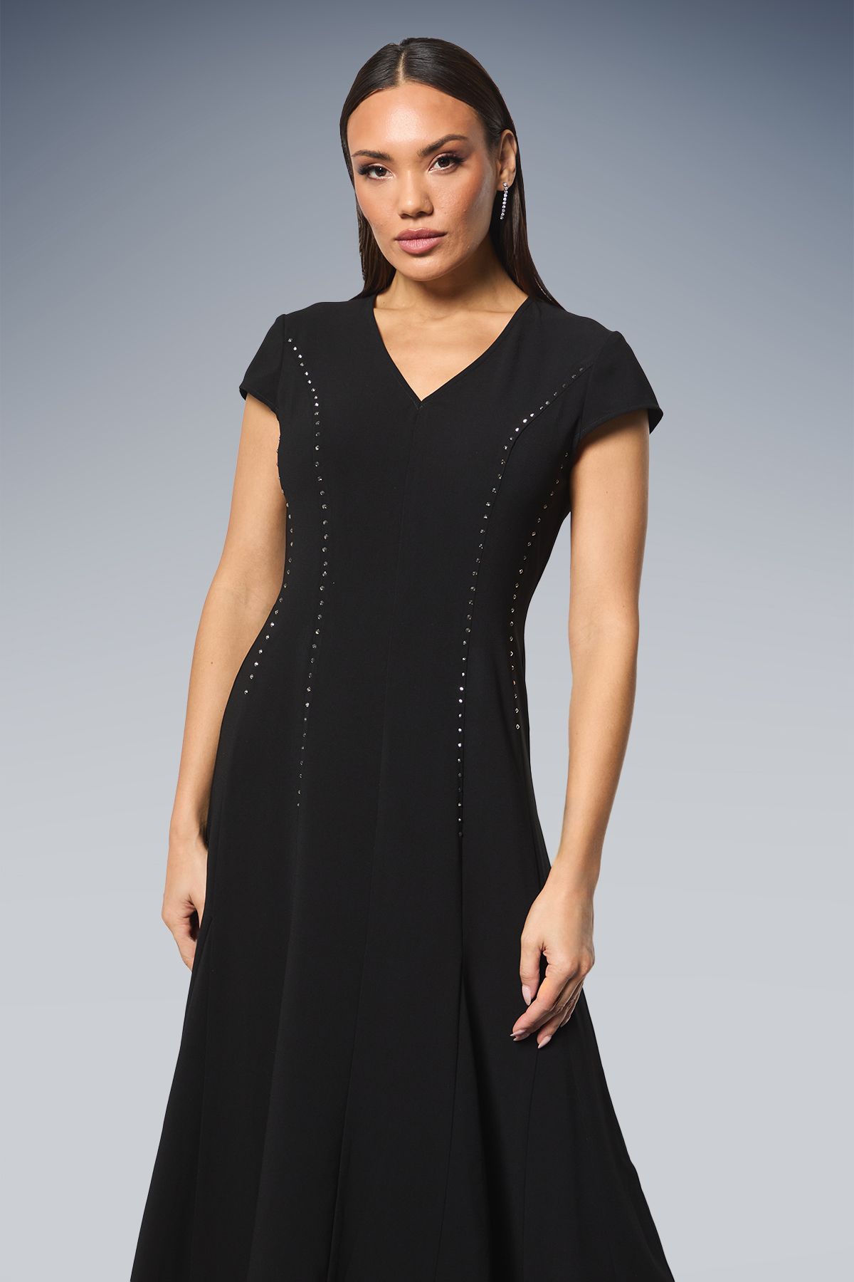 Principles Studded Fit & Flare Crepe Midi Dress Black image 2