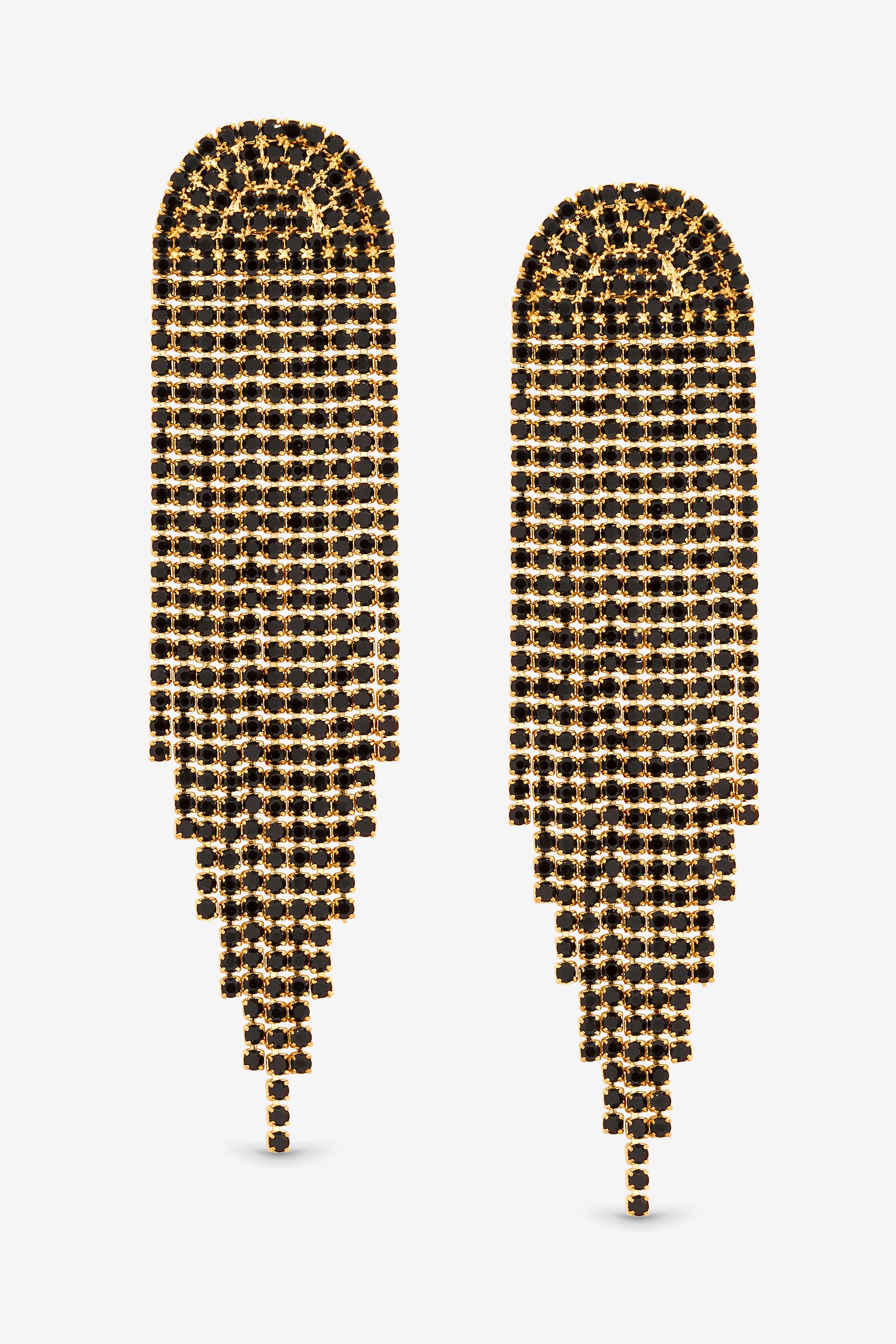 Mood Gold & Jet Crystal Tassel Statement Drop Earrings image 1
