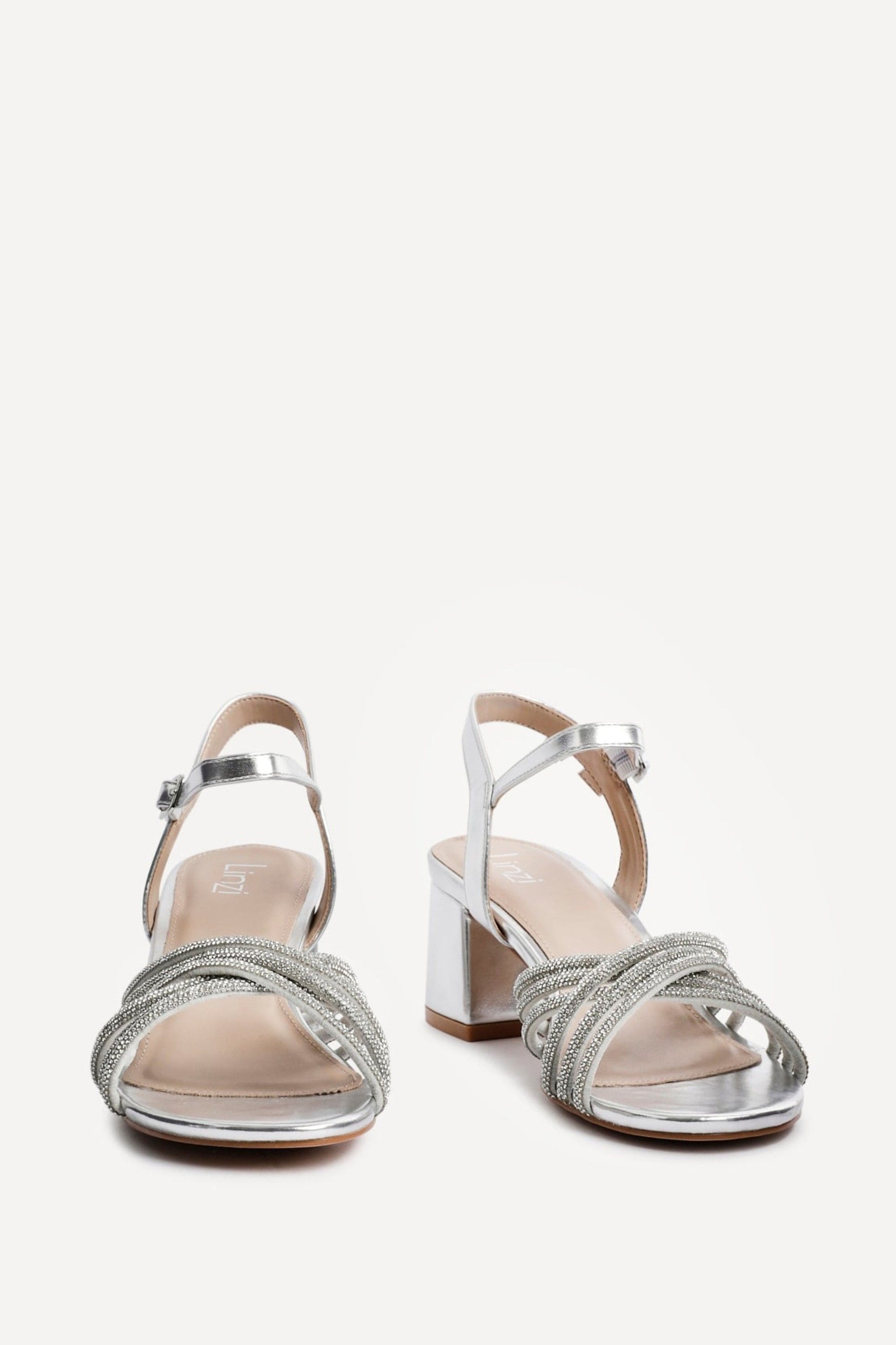 Linzi Gracie Silver Faux Leather Diamante Crossover Heeled Sandals image 3