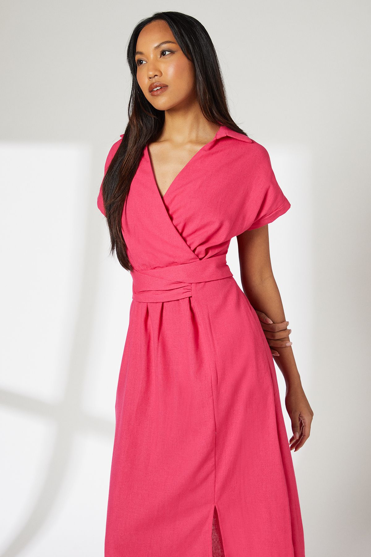 Principles Pink Linen Blend Wrap Dress Pink image 2