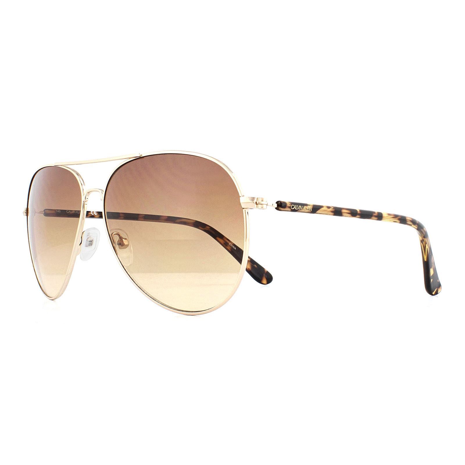 CALVIN KLEIN Aviator Gold Tortoise Brown Gradient Sunglasses image 2