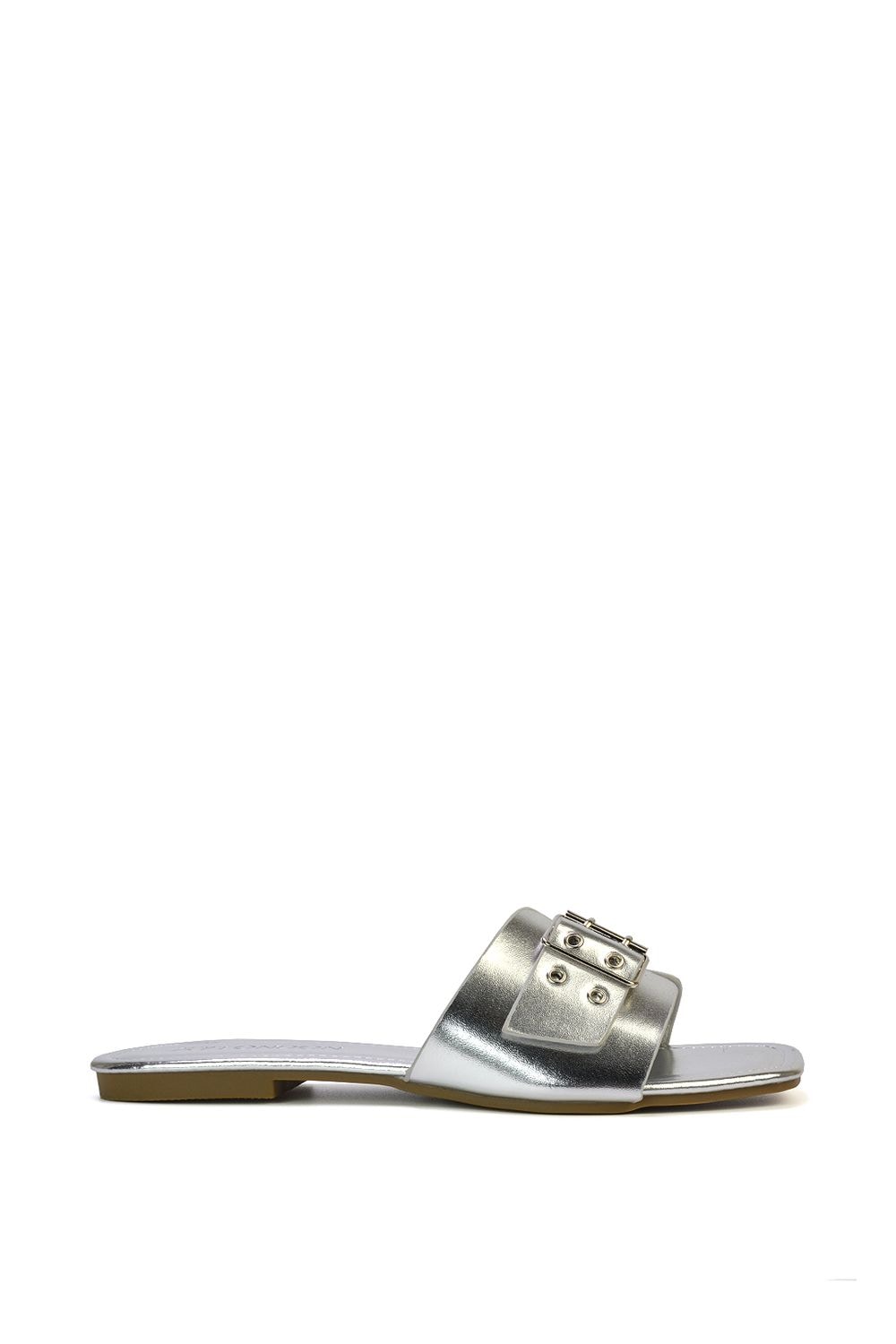 XY London 'Inez' Square Toe Slip On Strappy Flat Sandals With Buckle image 1