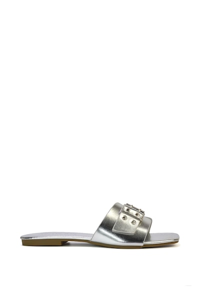 XY London 'Inez' Square Toe Slip On Strappy Flat Sandals With Buckle