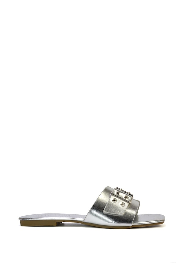 XY London 'Inez' Square Toe Slip On Strappy Flat Sandals With Buckle