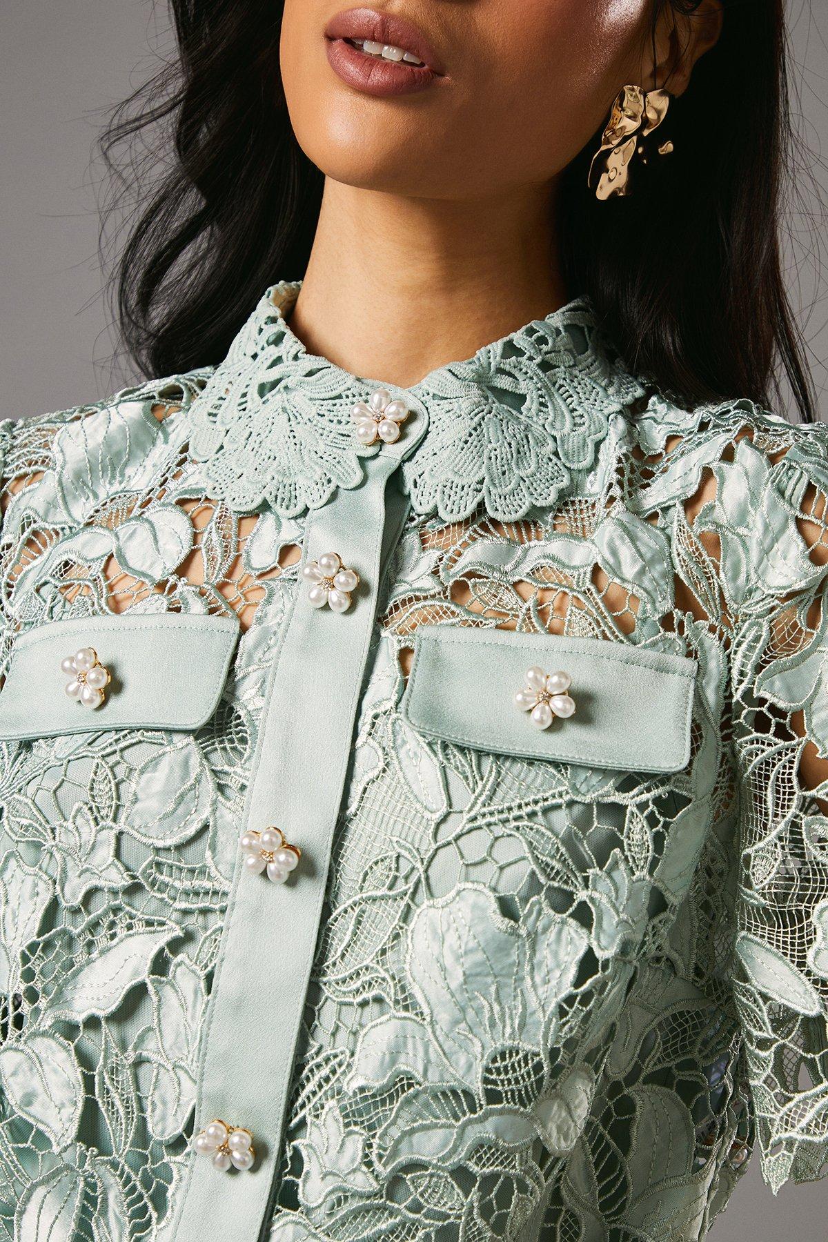Coast Lace Pearl Button Shirt Sage image 5
