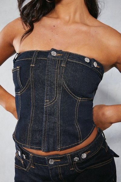 MissPap Denim Utility Corset Top Dark Indigo