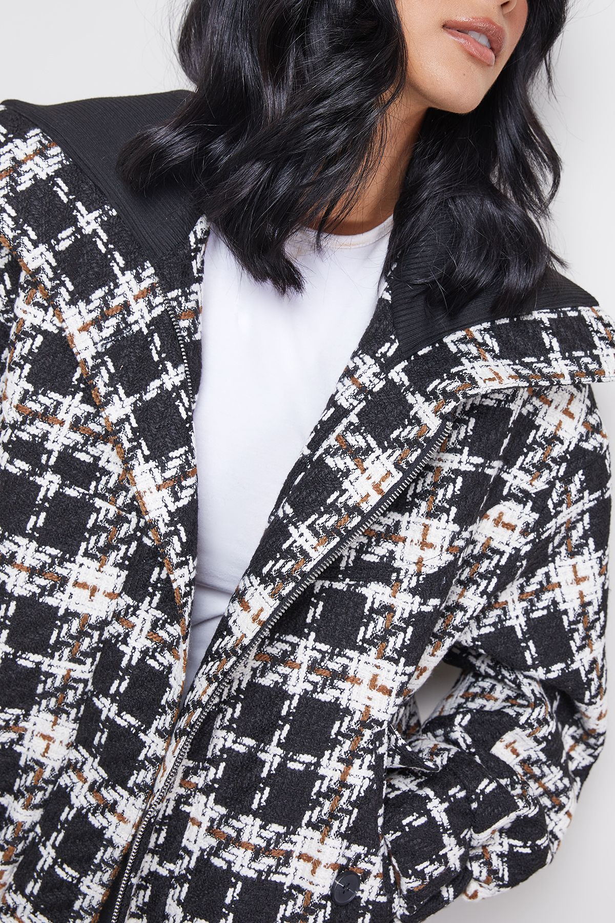 Warehouse Oversized Check Chunky Rib Bomber Mono image 5