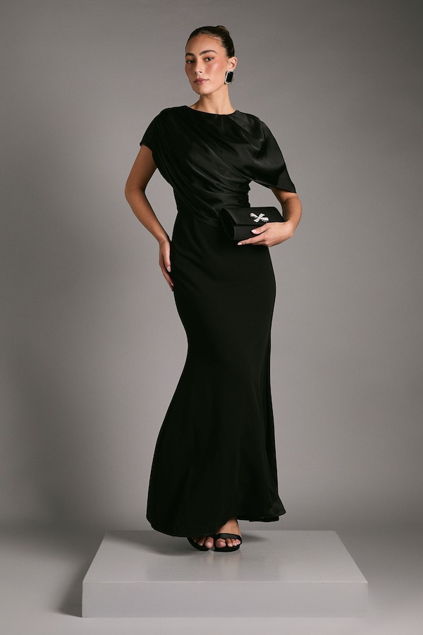 Coast Slinky Draped Detail Fishtail Maxi Dress Black