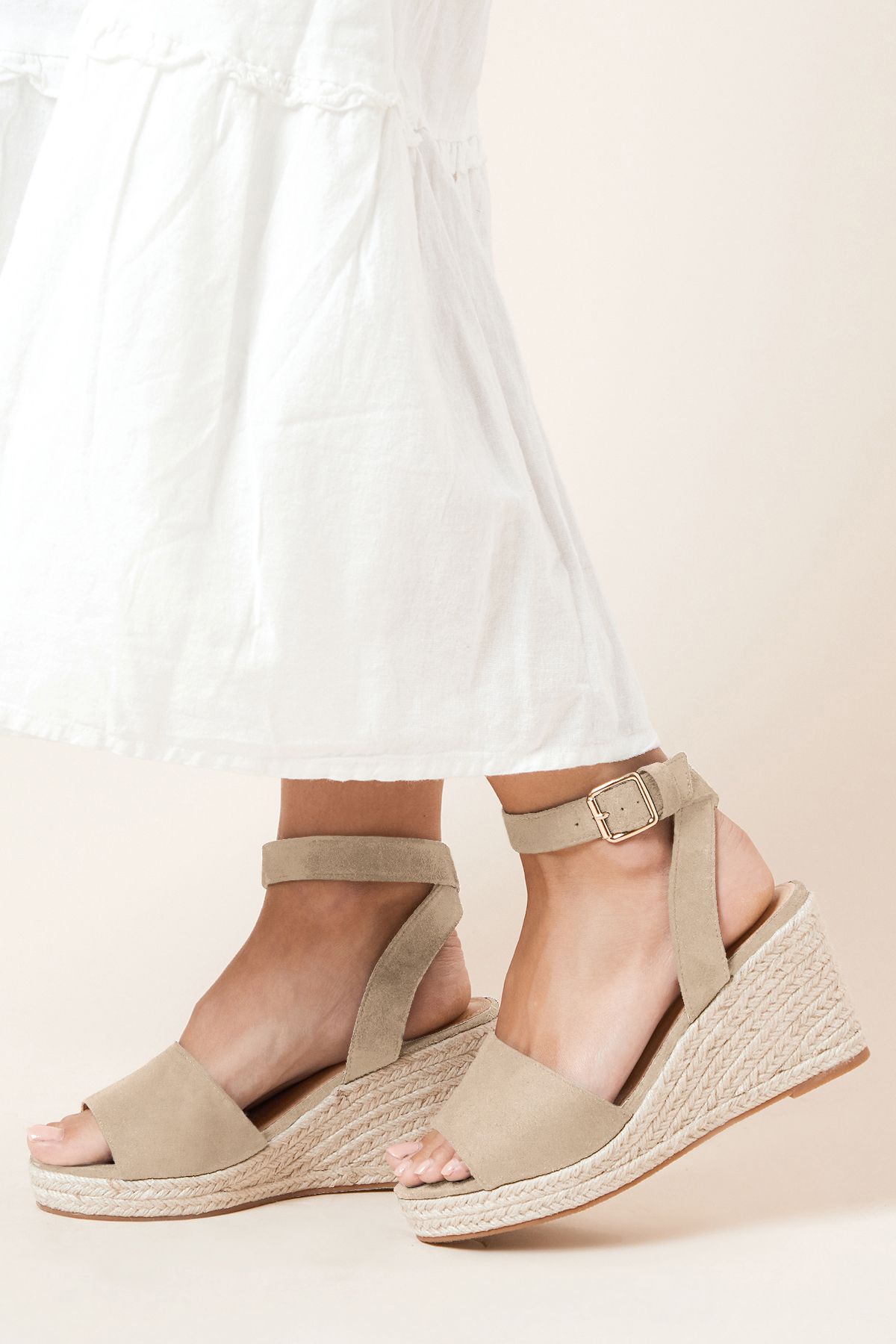 Dorothy Perkins Rebekah Peep Toe Espadrille Wedge Sandals Taupe image 2