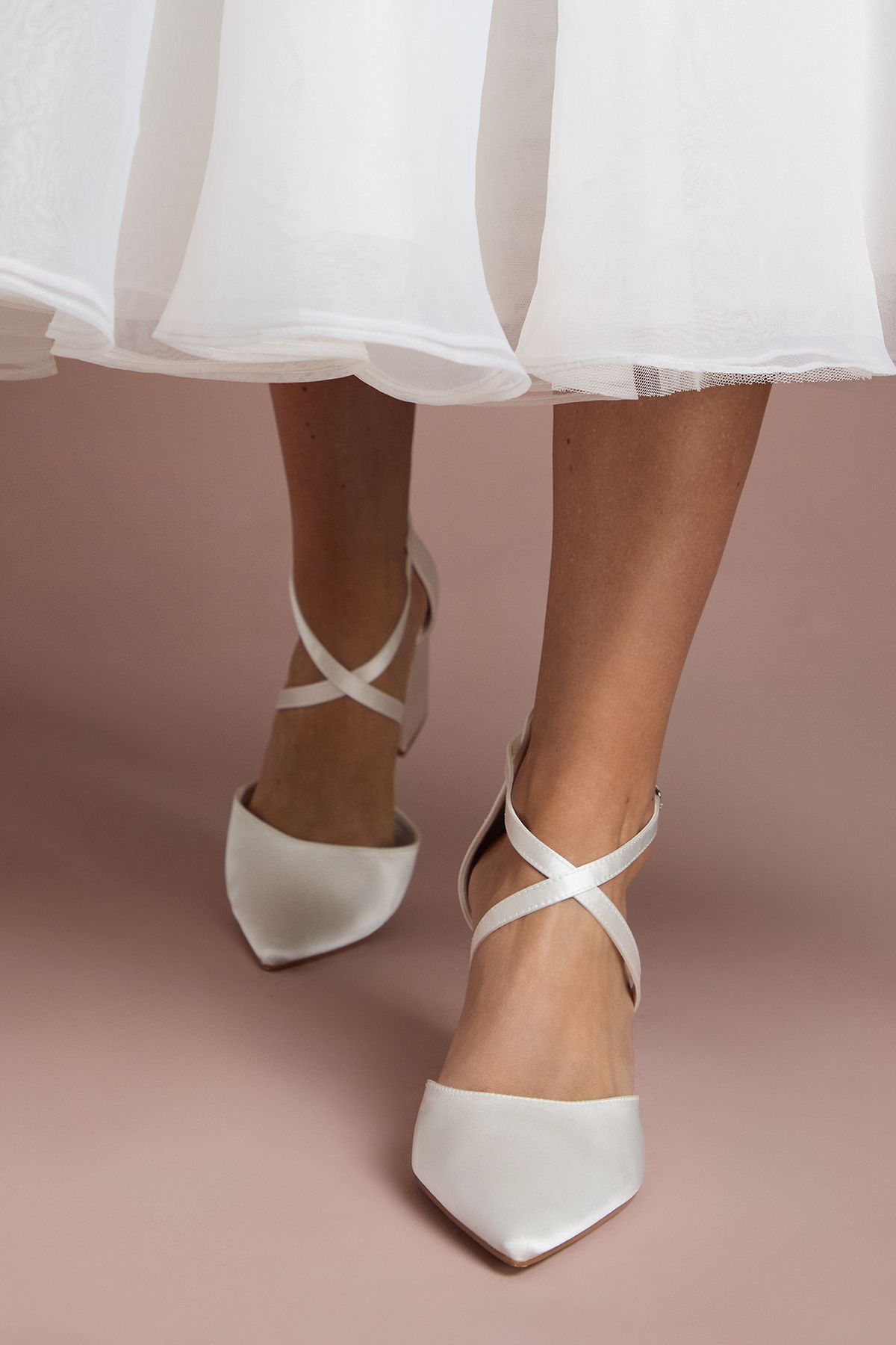 Coast Bridal Wide Fit Treat Satin Cross Strap Pointed Block Heel Court Shoes White image 2