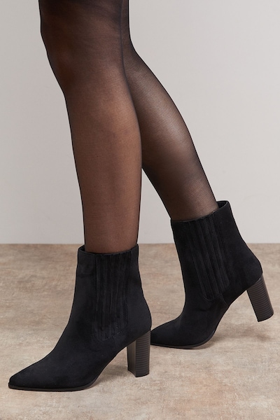 Oasis Maria Faux Suede High Block Heel Pointed Chelsea Ankle Boots Natural Black