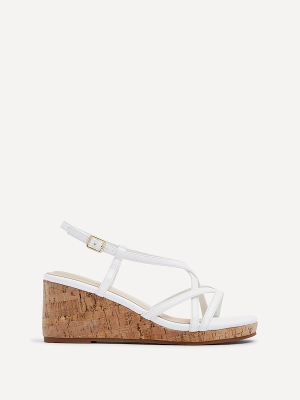 Linzi Safiya White Faux Leather Strappy Wedge Sandal