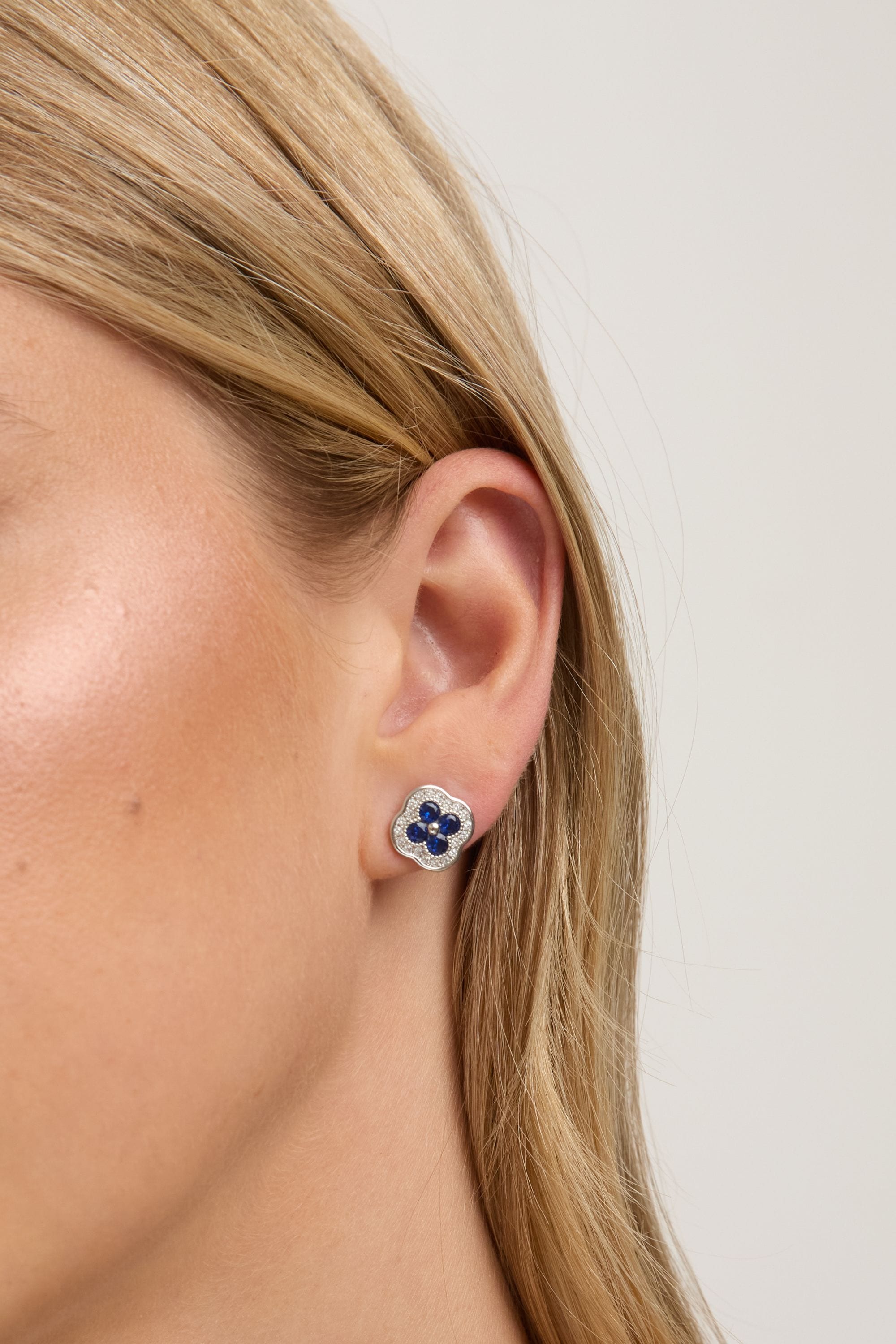 Jon Richard Rhodium Plated Crystal and Sapphire Clover Studs image 2