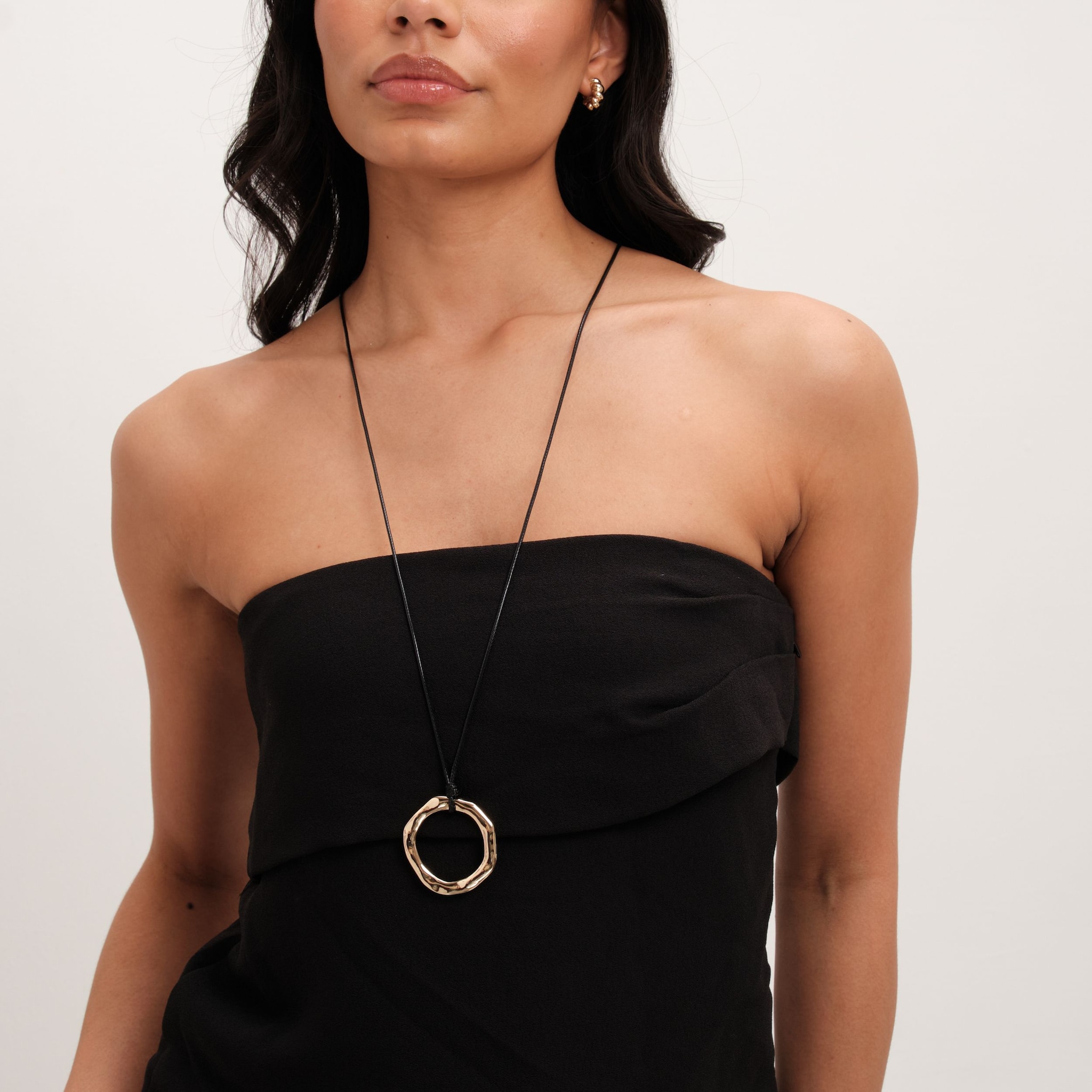 Mood Gold Polished Molten Ring Cord Pendant Necklace image 2