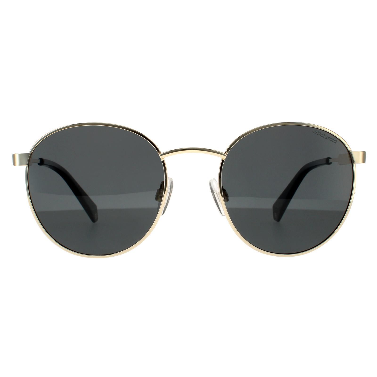 Polaroid Round Gold Grey Grey Polarized Sunglasses