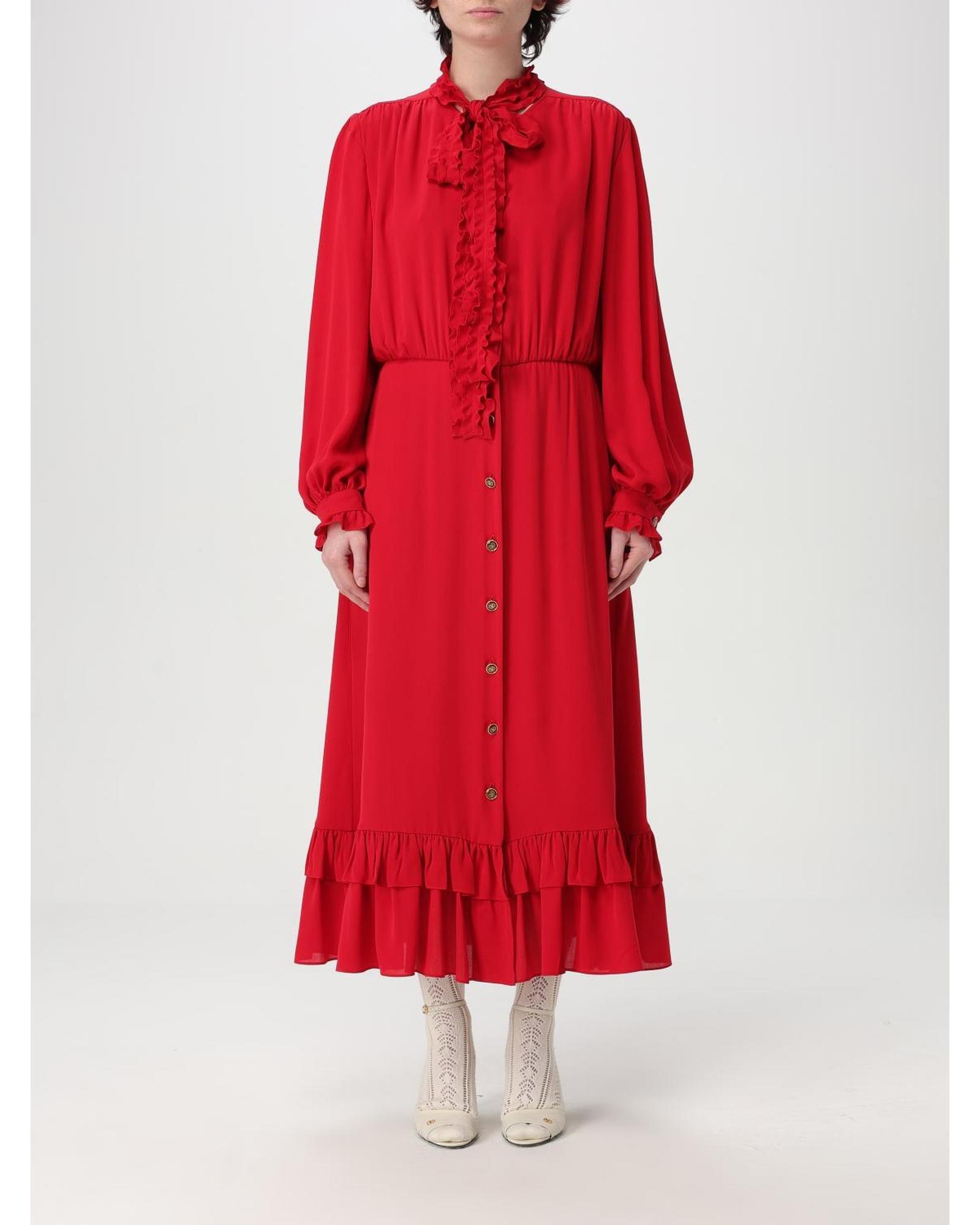 Valentino Ruffled Midi Dress Wo - Red Dresses image 1